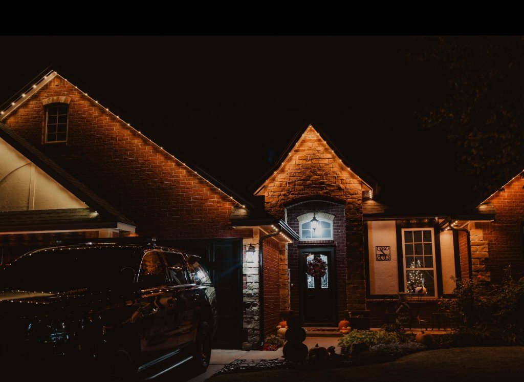 Permanent trim lighting with Halloween decor
