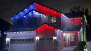 sports team lighting on Oklahoma home at night